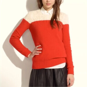 Madewell Cream and Red Knit Sweater Size Large EUC Warm Winter
